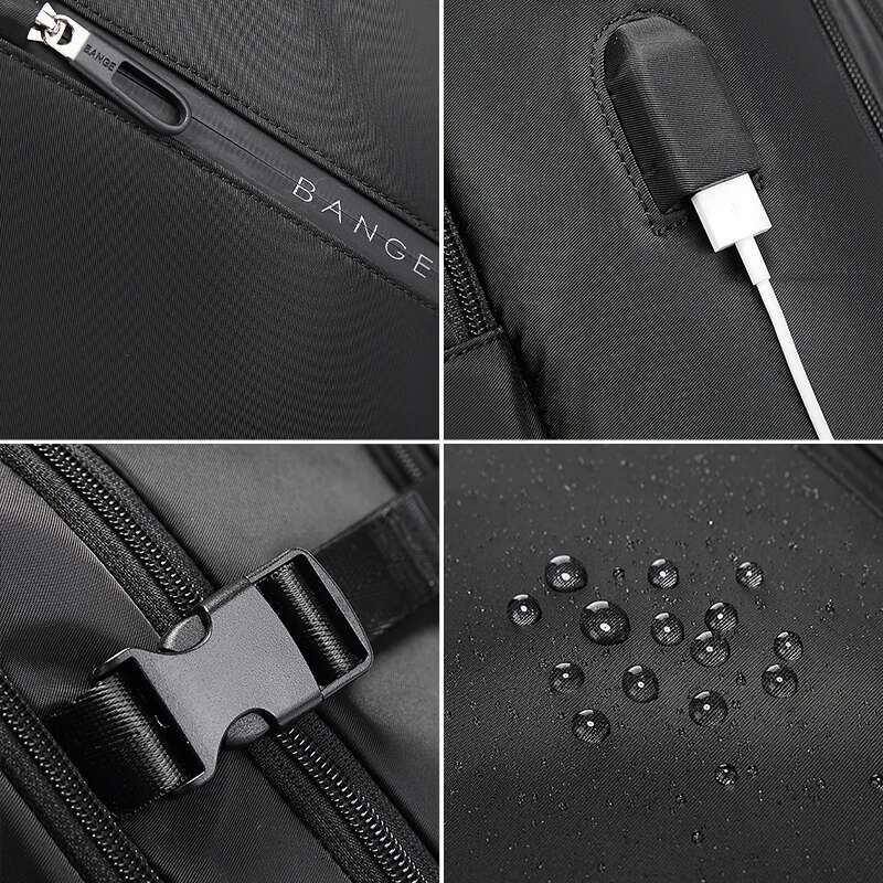 BANGE Aire Approved 15.6Inch Large Travel Men Multi-Function USB Waterproof Laptop Backpack With Wet Dry Pocket