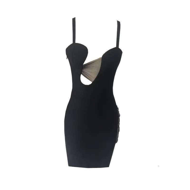 Dongdumaoyi Vrouwen Zomer Zwart Hemdje See Through Mesh Hollow Sexy Mini Bandage Een Stuk Jurk C