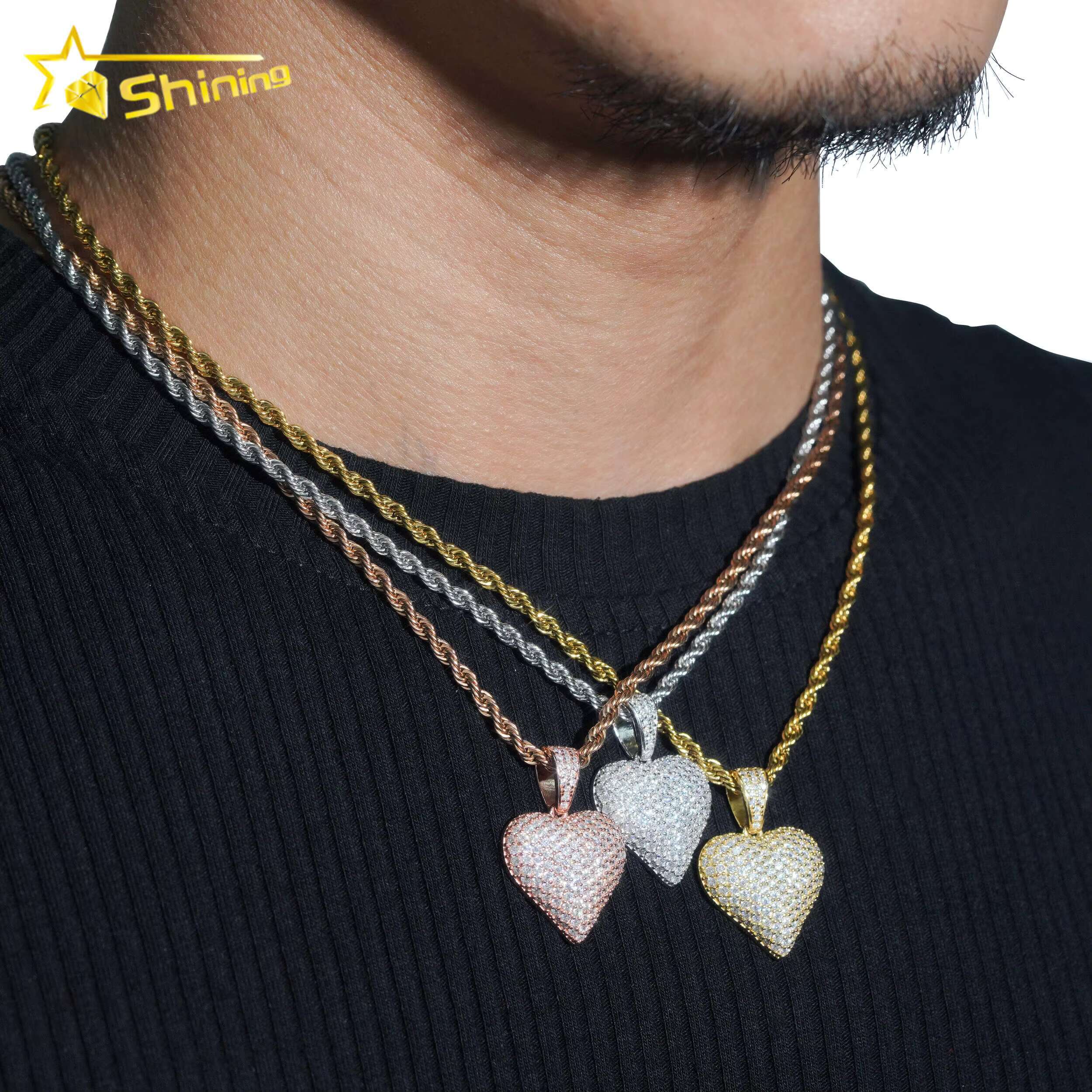 Moissanite Heart Shape Small Pendant 925 Sterling Silver Gold Plated Fully Moissnaite Charm Pendant Ready to Ship