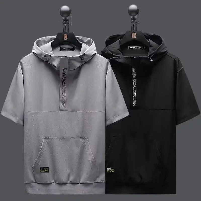 fashion street clothing hooded mens Tshirt hiphop Techwear Y2K top summer letter short sleeved sports 250326