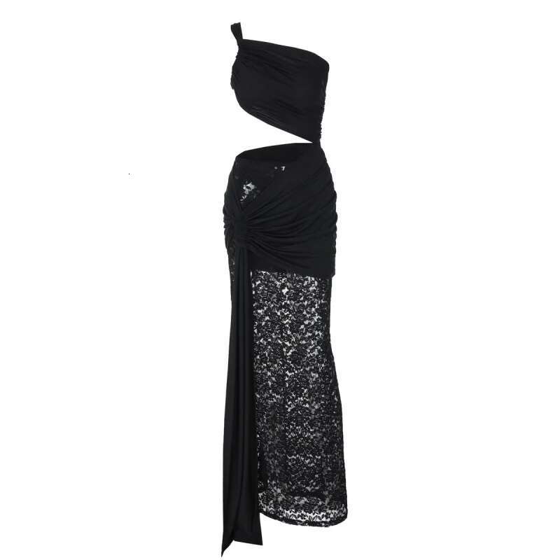 Dongdumaoyi Lente Zomer Nieuwe Modieuze Sexy Mid Taille Uitgeholde Kanten Lint Damesmode Jurk