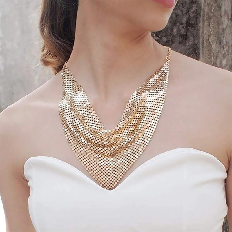Fashion Shining Womens Nightclub Party Evening Dress Scarf Bright Gold Silver Retro Punk Triangle Scarf 250322