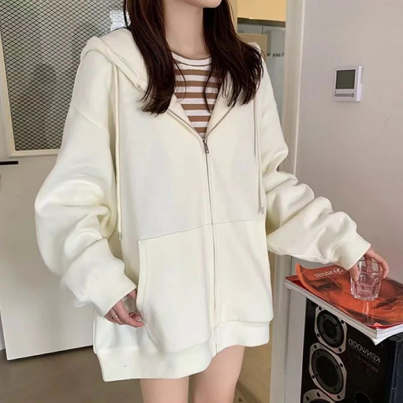 Fashionable Y2K Zipper Hoodie Elegant Womens Spring Oversized Long Sleeve Street Clothing Casual Harajuku Jacket Sportswear 250326