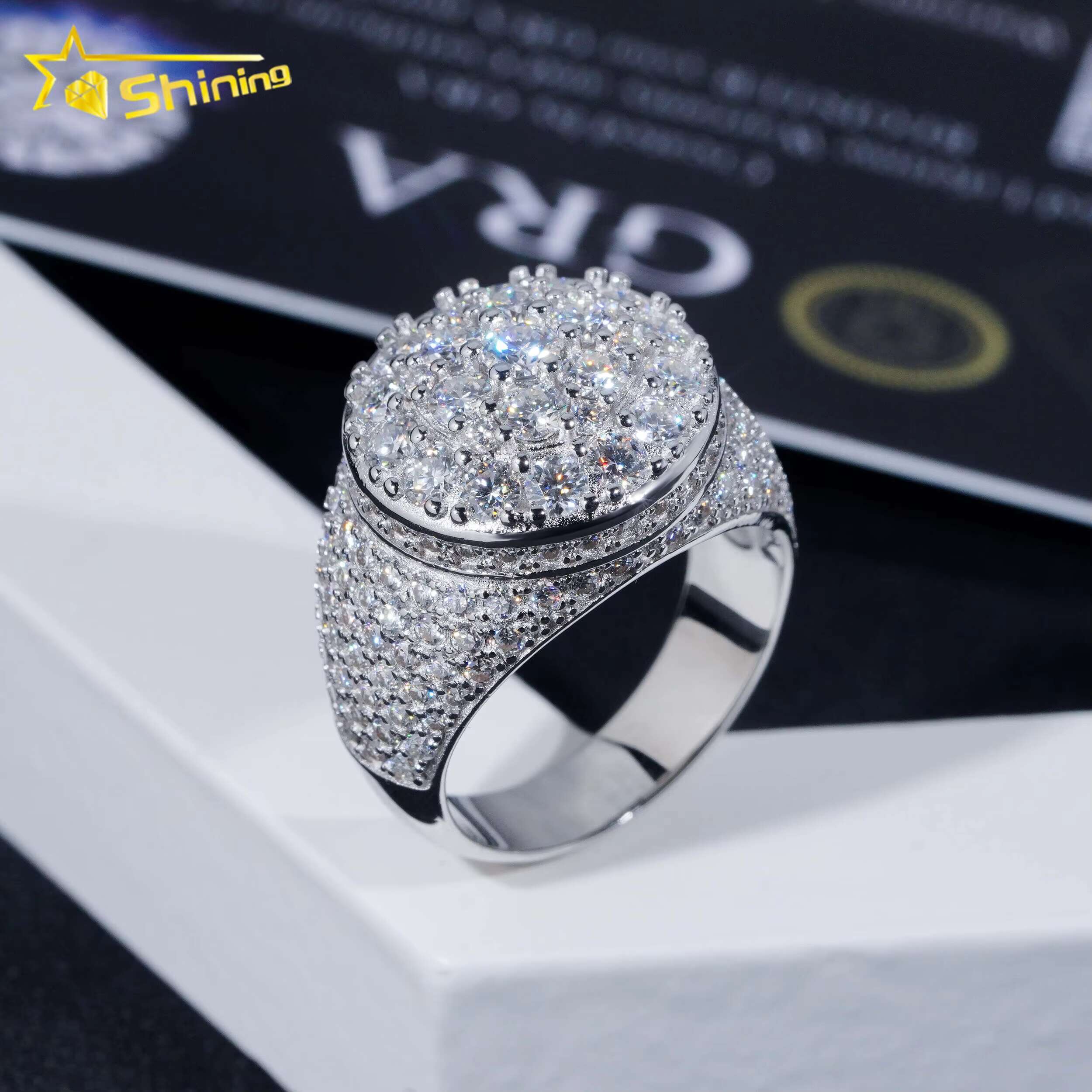 GRA Certified 925 Sterling Silver Gold Plated Hip Hop Jewelry Shining Iced Out Moissanite Diamond Ring for Men
