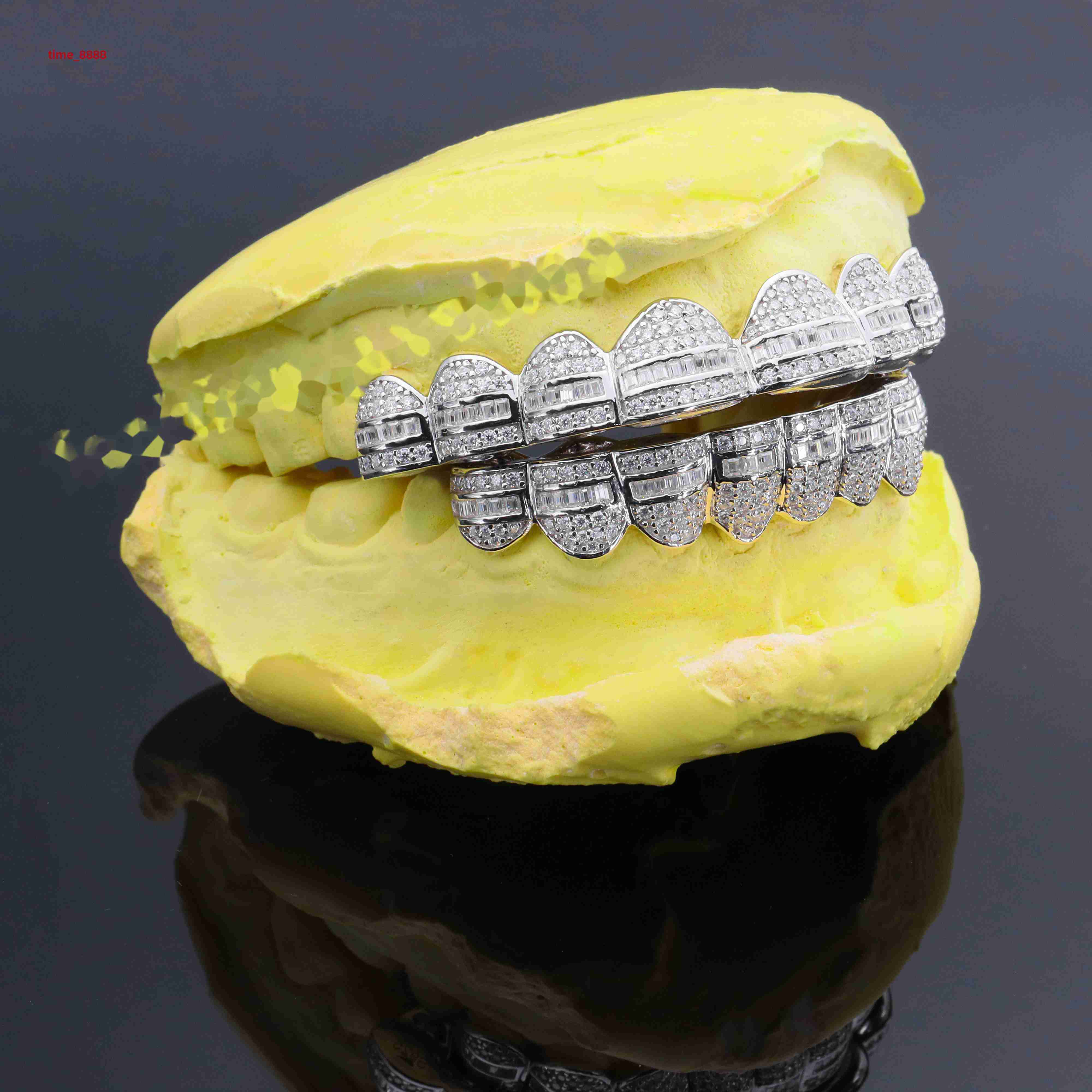 Moissanite Grillz Custom Hip Hop Jewelry 18K Gold Plated Teeth Invisible with Princess Cut 925 Silver VVS Mossanite Jewelry