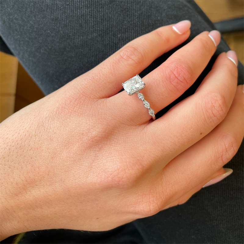 Jewelry 2.0 Carat Elongated Cushion CVD HPHT Lab Diamond Engagement Ring 14K White Solid Gold With Marquise Side Lab Diamond Wedding Ring For Women