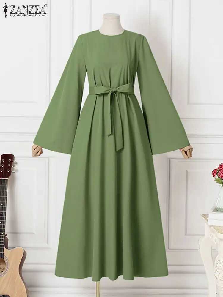 ZANZEA Women Muslim Maxi Dress Solid Color O-Neck Long Slve Turkish Abaya Robe Fashion Casual Elegant Party Oversized Vestidos X250514