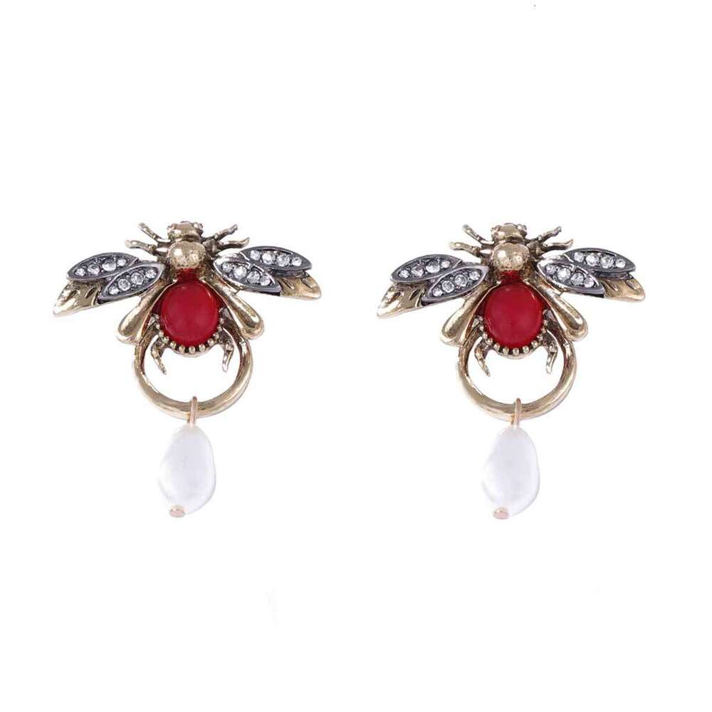 Vintage Insect Teardrop Earrings Elegant Animal-Inspired Design with Simulated Pearls Micro Pave Zirconia for Women
