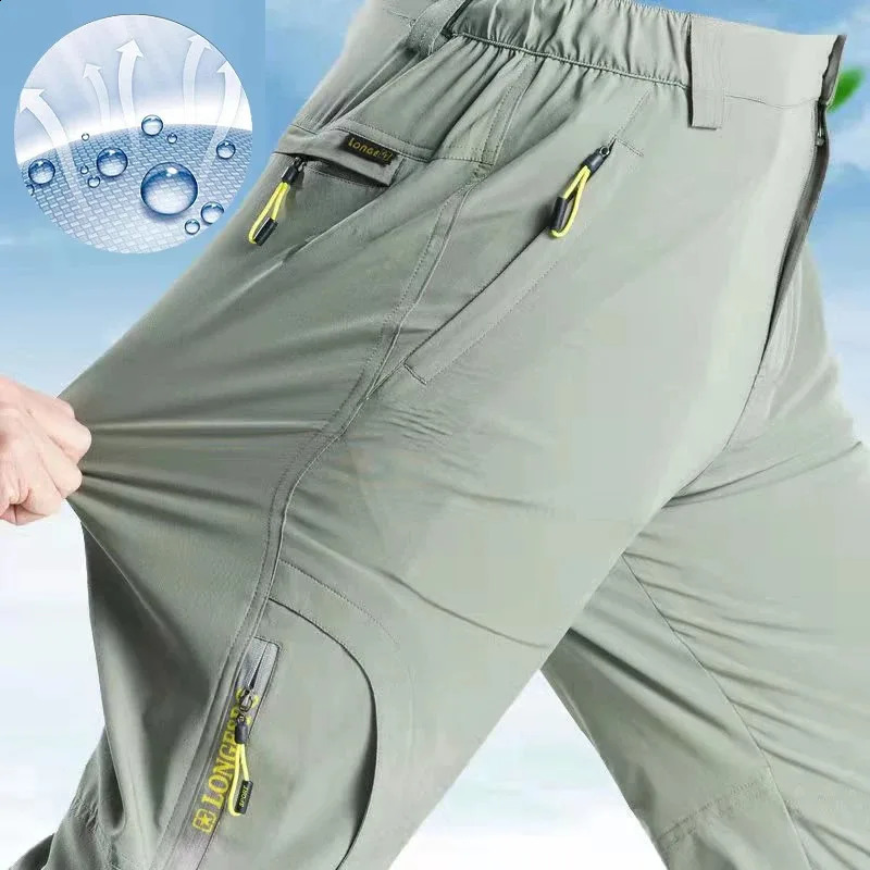 Outdoor Ice Silk Quick Drying Pants for Mens Summer Thin Elastic Breathable Sprint Pants Mountaineering Pants Loose Sports Casu 250317