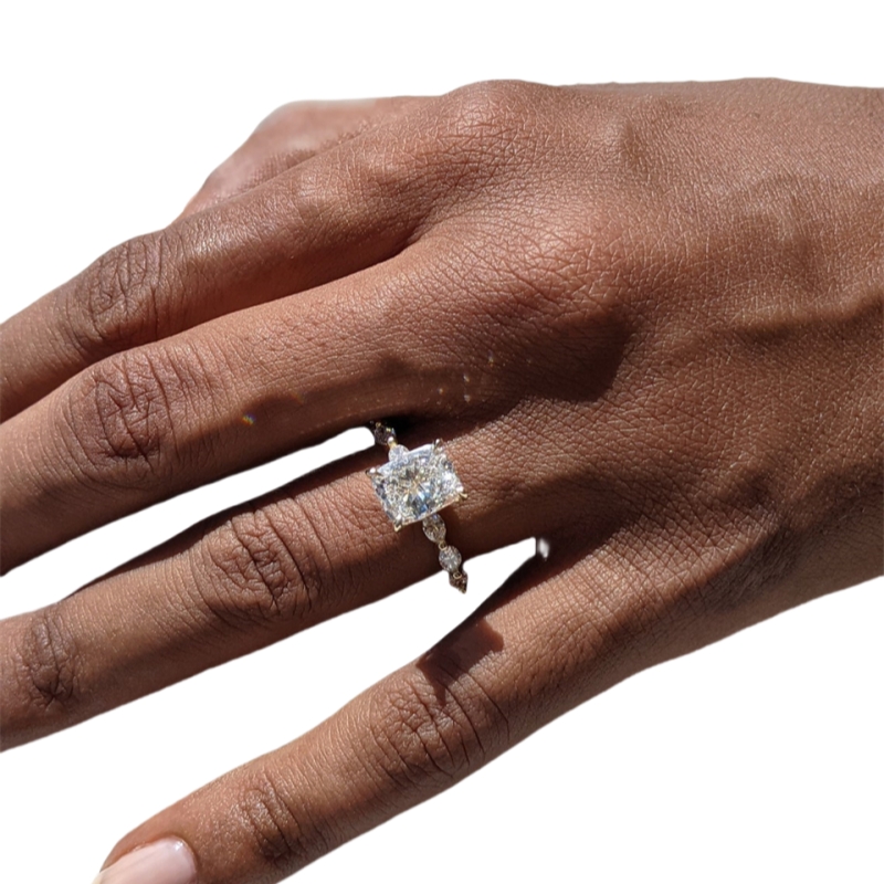 Jewelry 2.0 Carat Elongated Cushion CVD HPHT Lab Diamond Engagement Ring 14K White Solid Gold With Marquise Side Lab Diamond Wedding Ring For Women