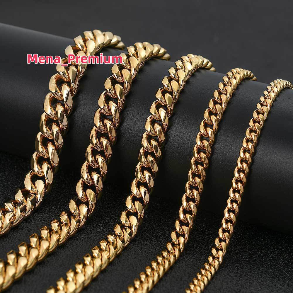 No Fading 18k Gold Plated Hiphop Cuban Link Chain Mens Necklace Bracelet Stainless Steel 3/5/7/9mm Wide Chains for Men