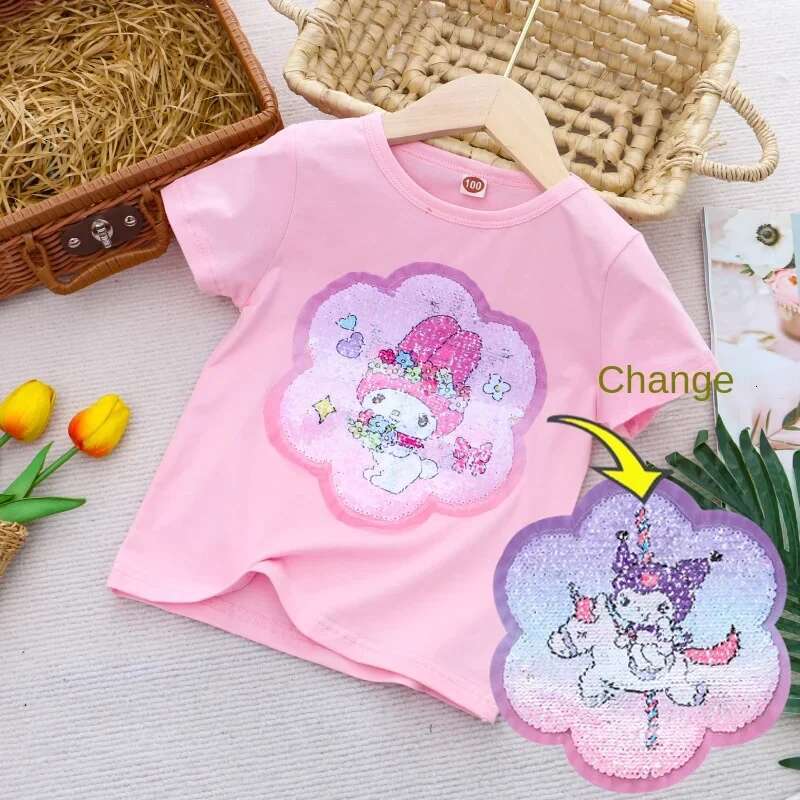Ddmyshoesvip Girl Short Sleeve T Shirt Hello Kitty Girls Cotton Material T Shirt Multi Colored Cartoon Pattern Top