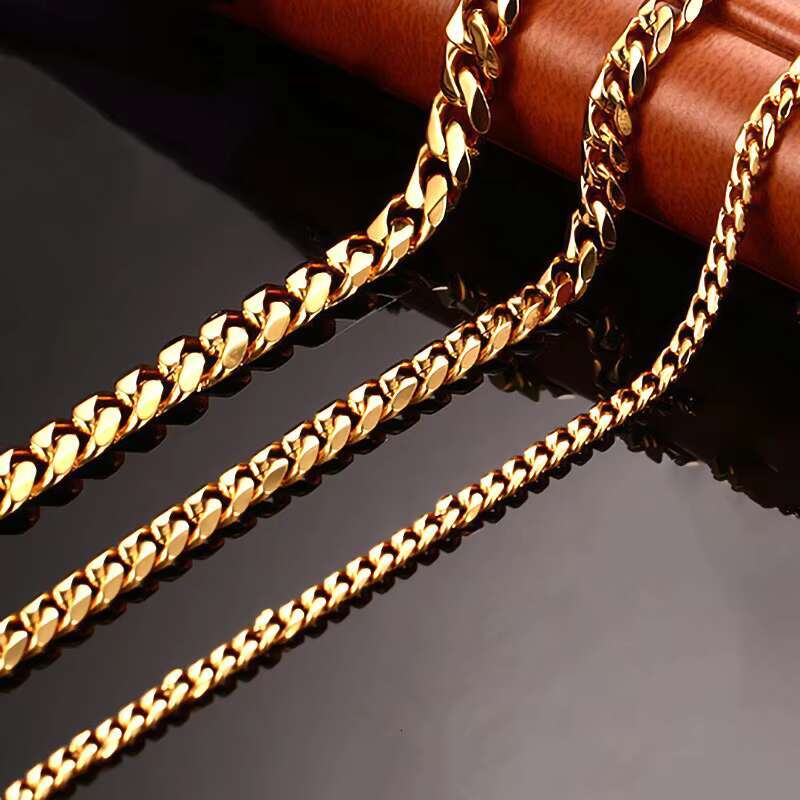No Fading 18k Gold Plated Hiphop Cuban Link Chain Mens Necklace Bracelet Stainless Steel 3/5/7/9mm Wide Chains for Men