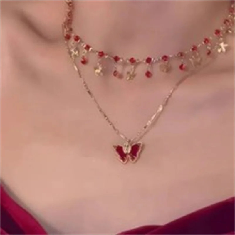 Exquisite crystal zircon butterfly necklace suitable for womens elegance doublelayer border chain party wedding jewelry 250325