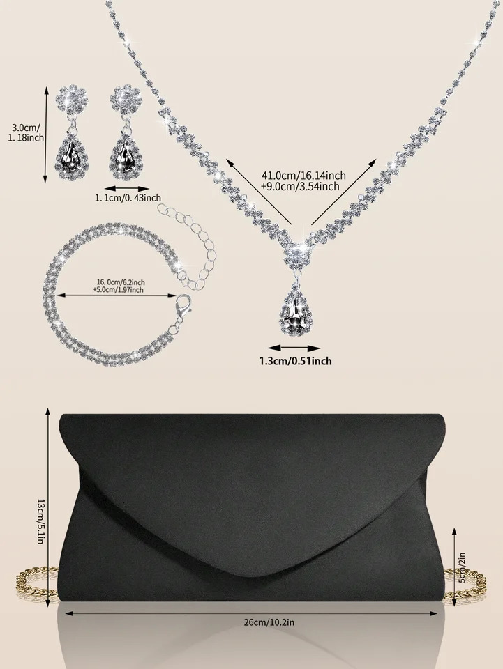 Simple solid color plush womens evening bag and clutch lightweight casual business shoulder cross body paired with sparkling rhinestone earrings 25032