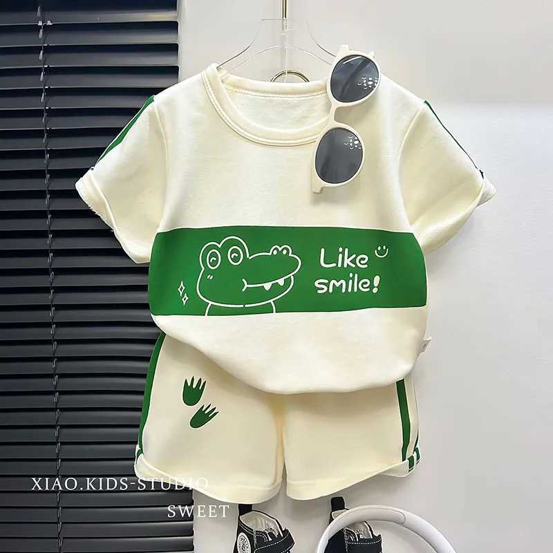 New childrens short sleeved set girls T-shirt summer baby fashion sports and leisure set Korean childrens clothingT250327