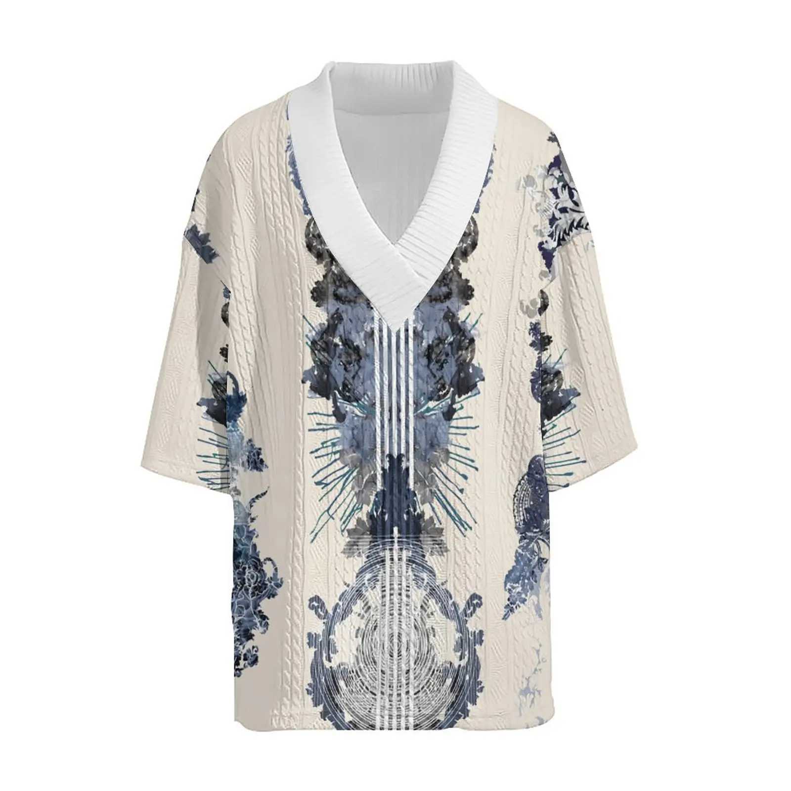 American classic printing traditional jacquard loose street personality trend mens V-neck hanging shoulder casual short sleeved shirtXJ250326