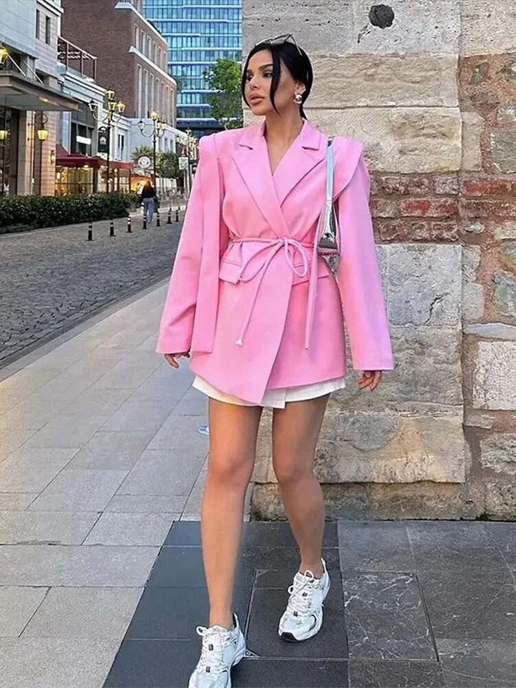 hoodie Vintage Striped Lapel Suit Jacket Women Elegant Loose Waist-Cinching With Belt Jackets Female Spring Versatile Chic Streetwear jacket