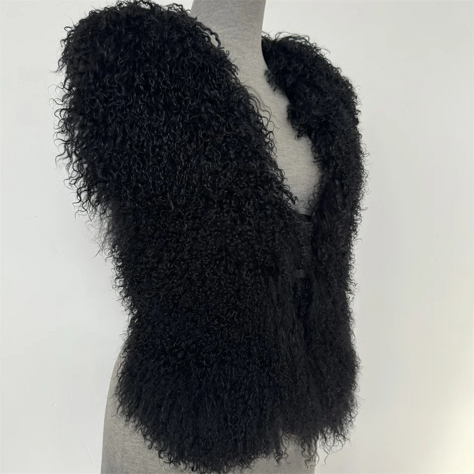 y Genuine Mongolian Sheepskin Coat Womens Woolen Leather Tank Top 250326