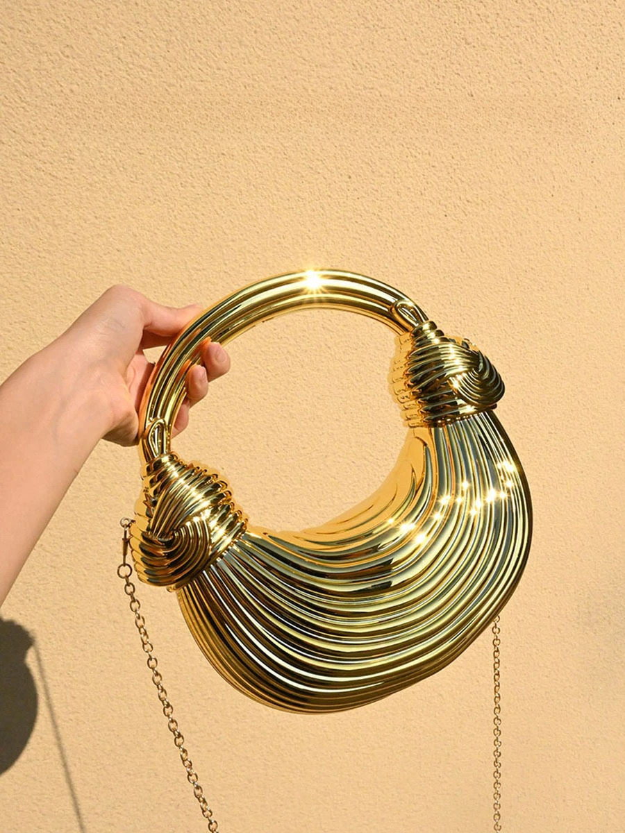 Gold and silver evening bag wallet handbag y ner shoulder round party wedding acrylic shiny clutch 250326