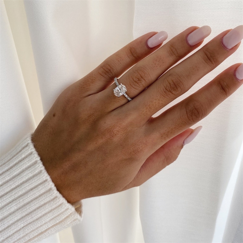 Jewelry 18K 14K White Real Gold Oval Shape Lab Diamond Engagement Ring 1.5.0 Carat Hiden Halo Wedding Gold Ring For Women Platinum 950 Available