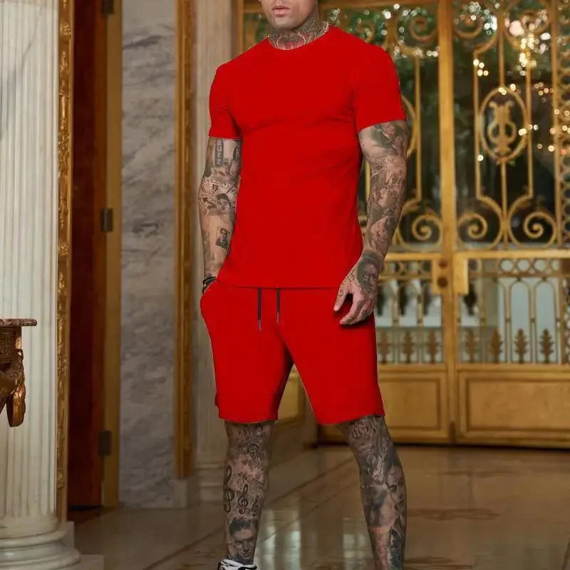 2024 Fashion Leisure Summer Outdoor Sportswear Mens Breathable Tshirt Casual Two Piece Set 250326