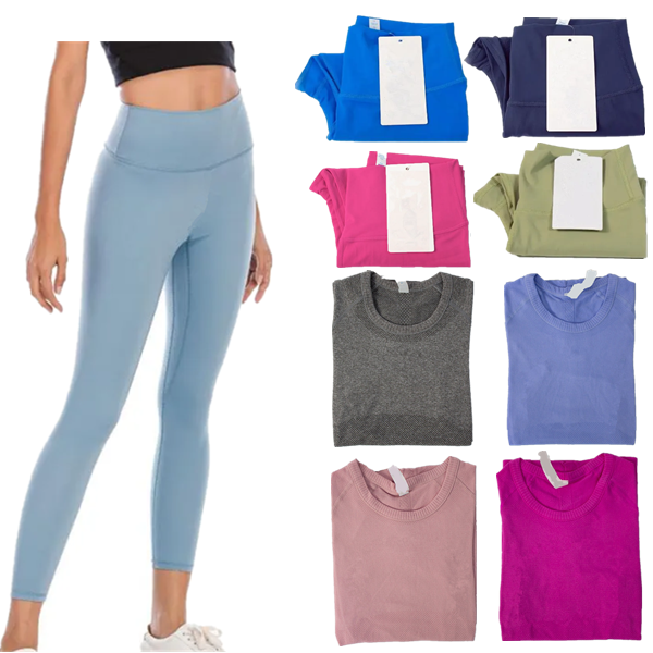 high waist solid color yoga pants women tshirt tights short sleeve activewear gym fitness running workout leggings comfortable elastic sports wear