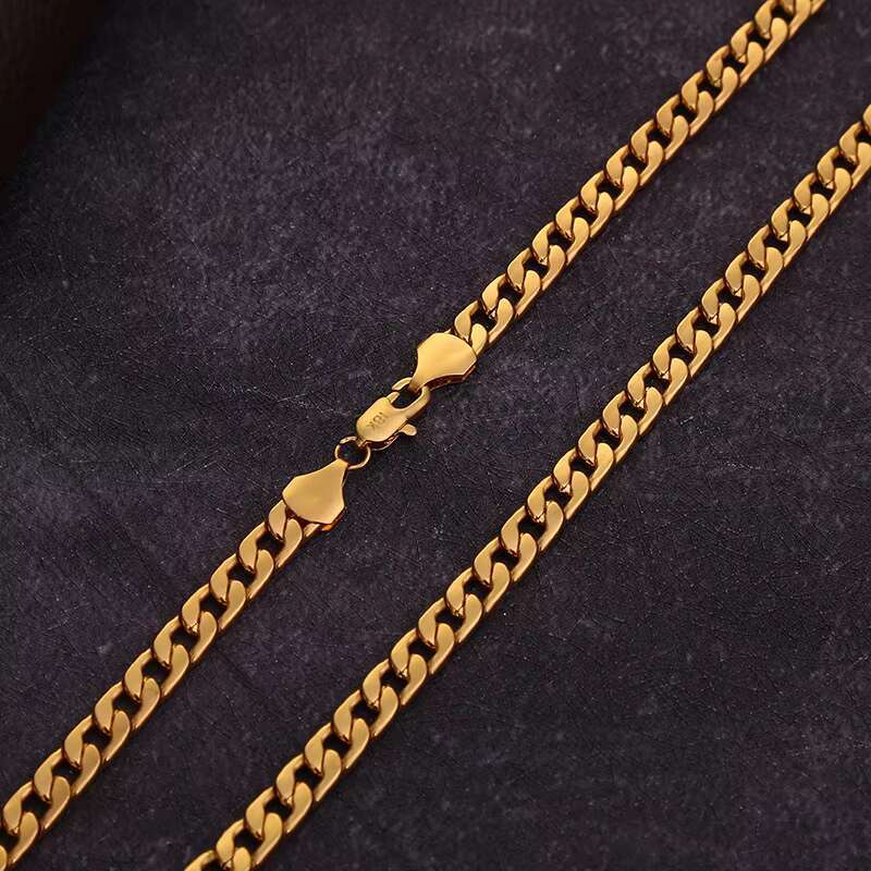 Wholesale Punk 6MM Chunky Chain Buckle Side Necklace for Men 18K Gold Plated Alloy Cuban Chain Necklace