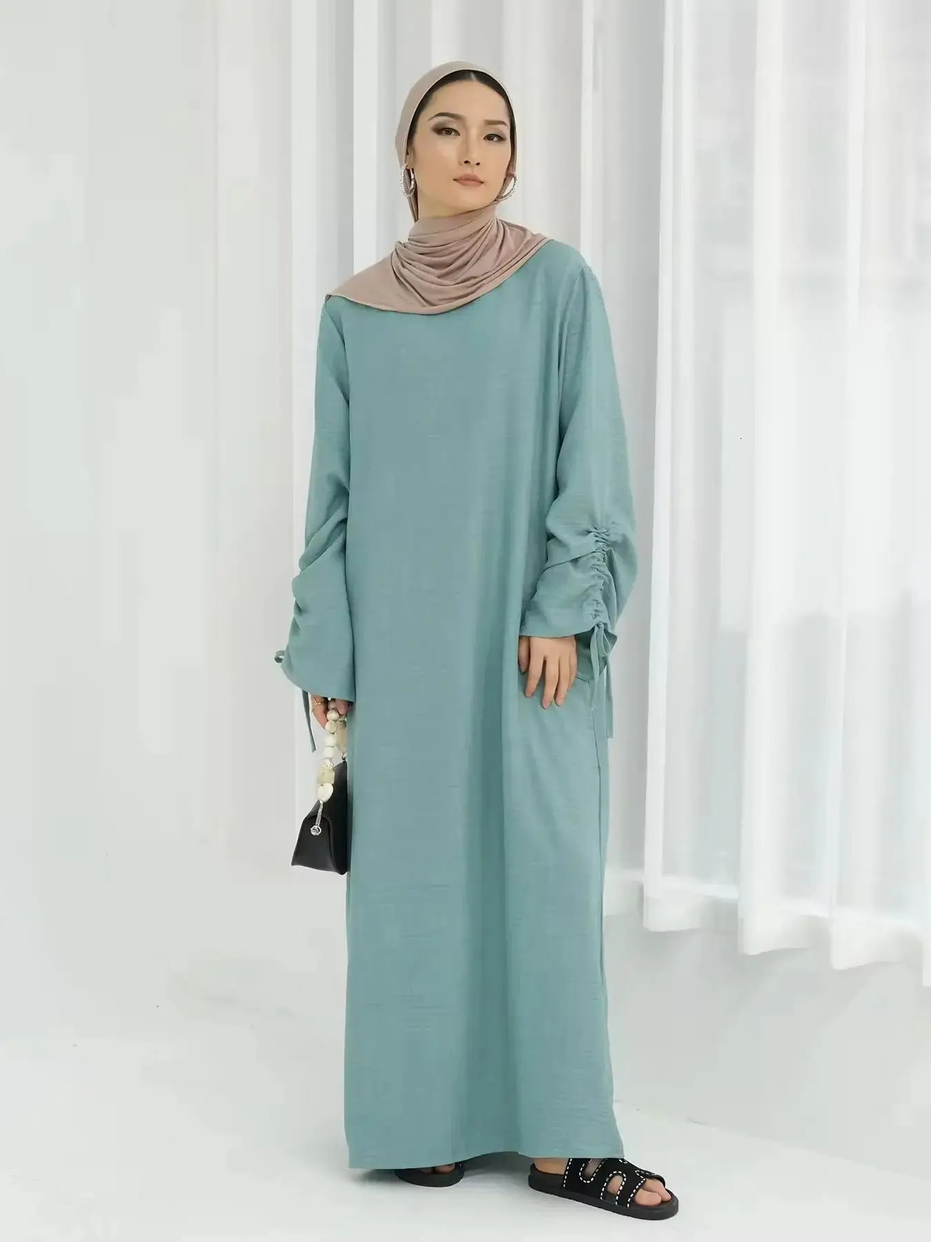 Latest Fashion Cuff Tie Muslim Robe Abaya Syari Female Worship Service wy2061 250326