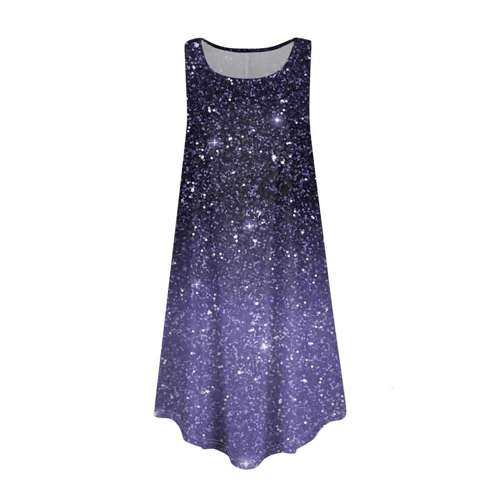 Fashion Ladies Spring And Temperament Round Neck Sky Print Short Vest Slim Summer Dresses for Women Women's Dress 's
