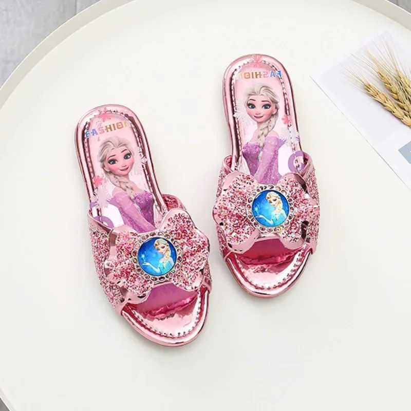 Slipper Summer Princess Flat Head Slippers Fashion sequins Bow Fashion Skin Flap Childrens Frozen Elsa Soft S25326