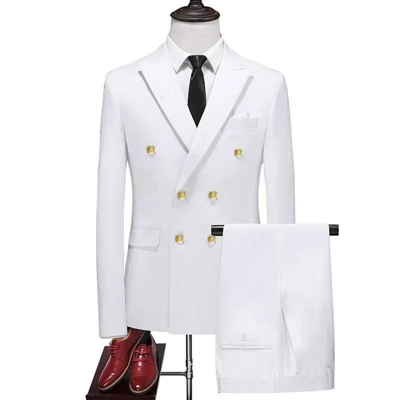 2piece fashion mens business double chest solid color set jacketmens ultrathin wedding jacket pants Trouser 250326