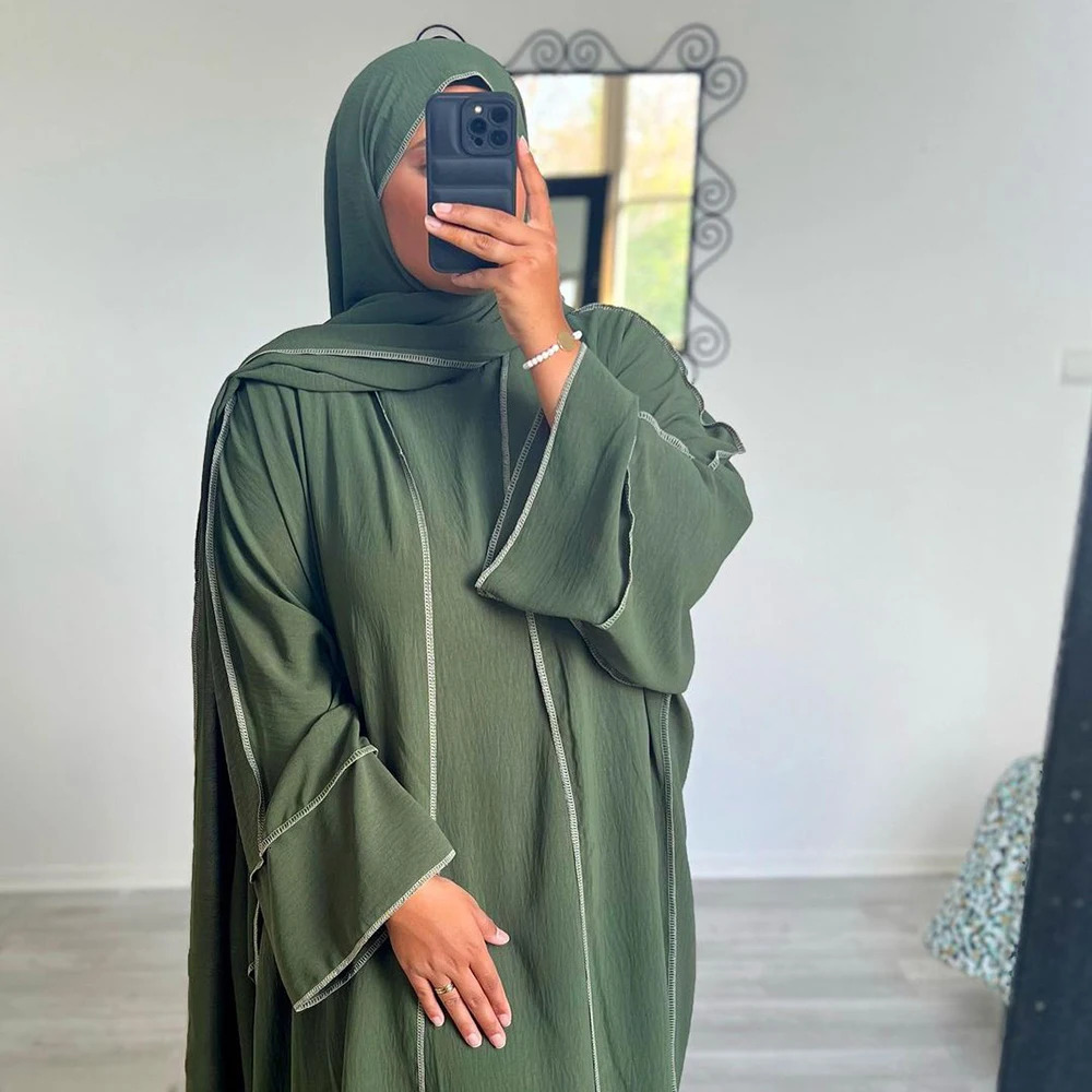 Three piece Abaya set no headscarf shoulder strap jazz crepe kimono sleeveless dress EID Ramadan Muslim womens Islamic clothing 250326