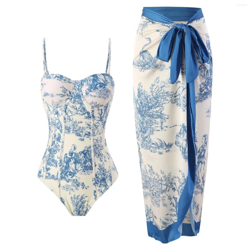 One Piece Swimsuit Women's Tight And Slimming Retro Tie Up Sunscreen Long Skirt Two Set