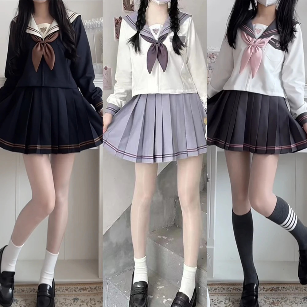 Japanese school uniform girl Jk sailor suit three sets of sexy pleated skiing Fukuku anime COS graduate clothing female 250326