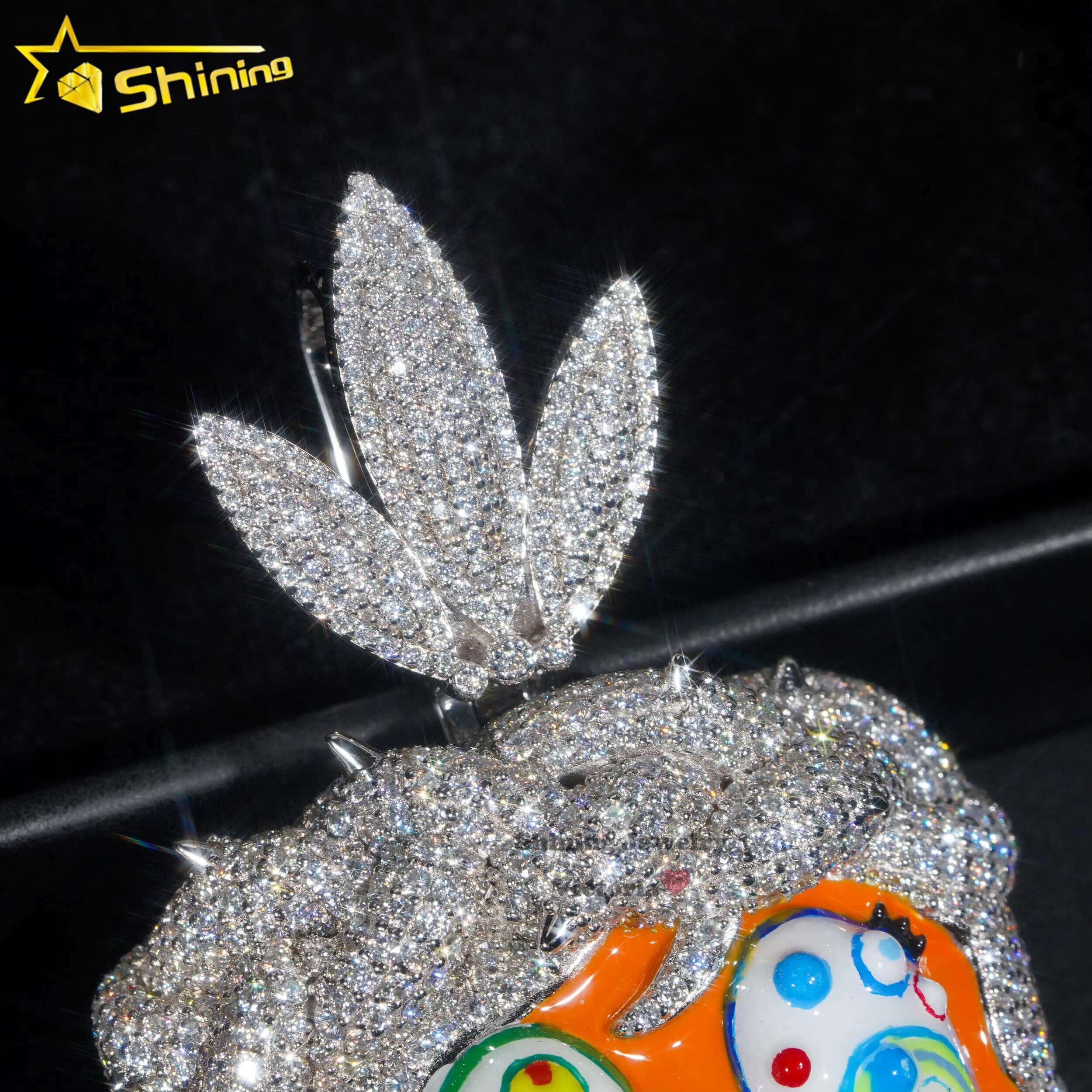 New Arrival Custom Design 3 Moissanite Diamond Funny Ghost Enamel Pendant 925 Silver VVS Moissanite Pendant
