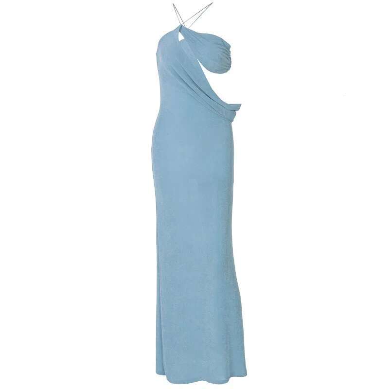 Dongdumaoyi Lente Nieuwe Mode Sexy Hollow Out Asymmetrische Hals Tie Taille Crop Top Lange Jurk Elegante Slim Fit Vrouwen C