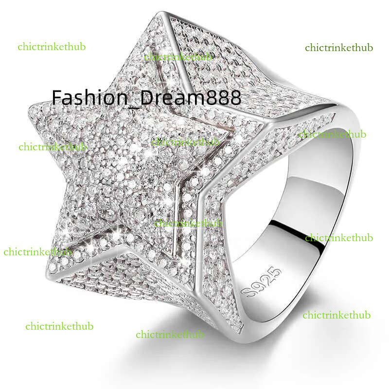 Dropshipping Fine Hip Hop Jewelry Iced Out Sterg Sier VVS Moissanite Dia Star Ring For Men Women