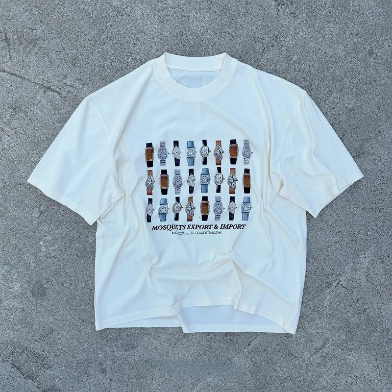 Y2K retro graphic Tshirt with printed pattern for mens casual streetwear oversized hiphop original cotton loose 250318
