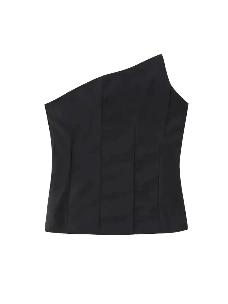TRZA-Womens Asymmetrical Bustier Tops Sexy Backless Side Zipper Female Camis Fashion 250325