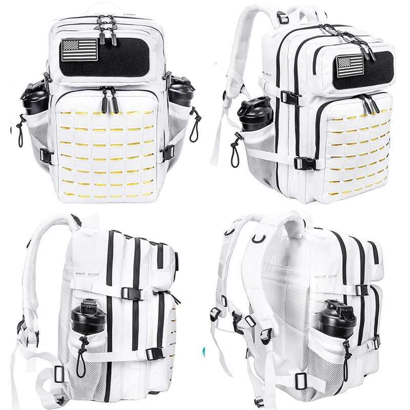 LHI Tactical Backpack For Men And Women White Molle Daypack Spotrs 3 Day Bug Out Bag Athlete Gym Rucksack With Bottle Holder