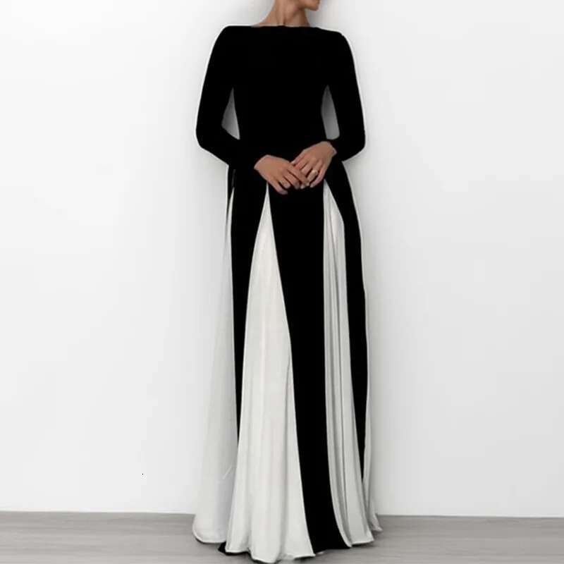 Dongdumaoyi Lente Damesmode Elegante Spaghetti Band Kleurblok Losse Flare Vakantie Taille Knipperende Jurk C