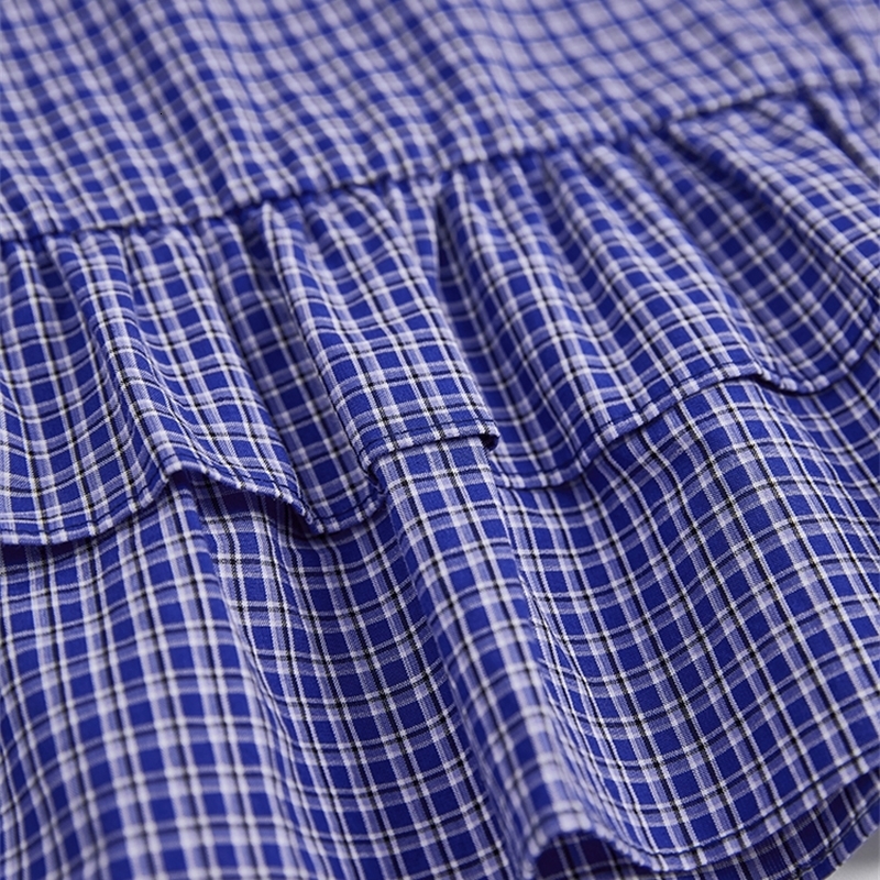 Blue Plaid blouse cgt kjuyhfviu yfiyf 250326