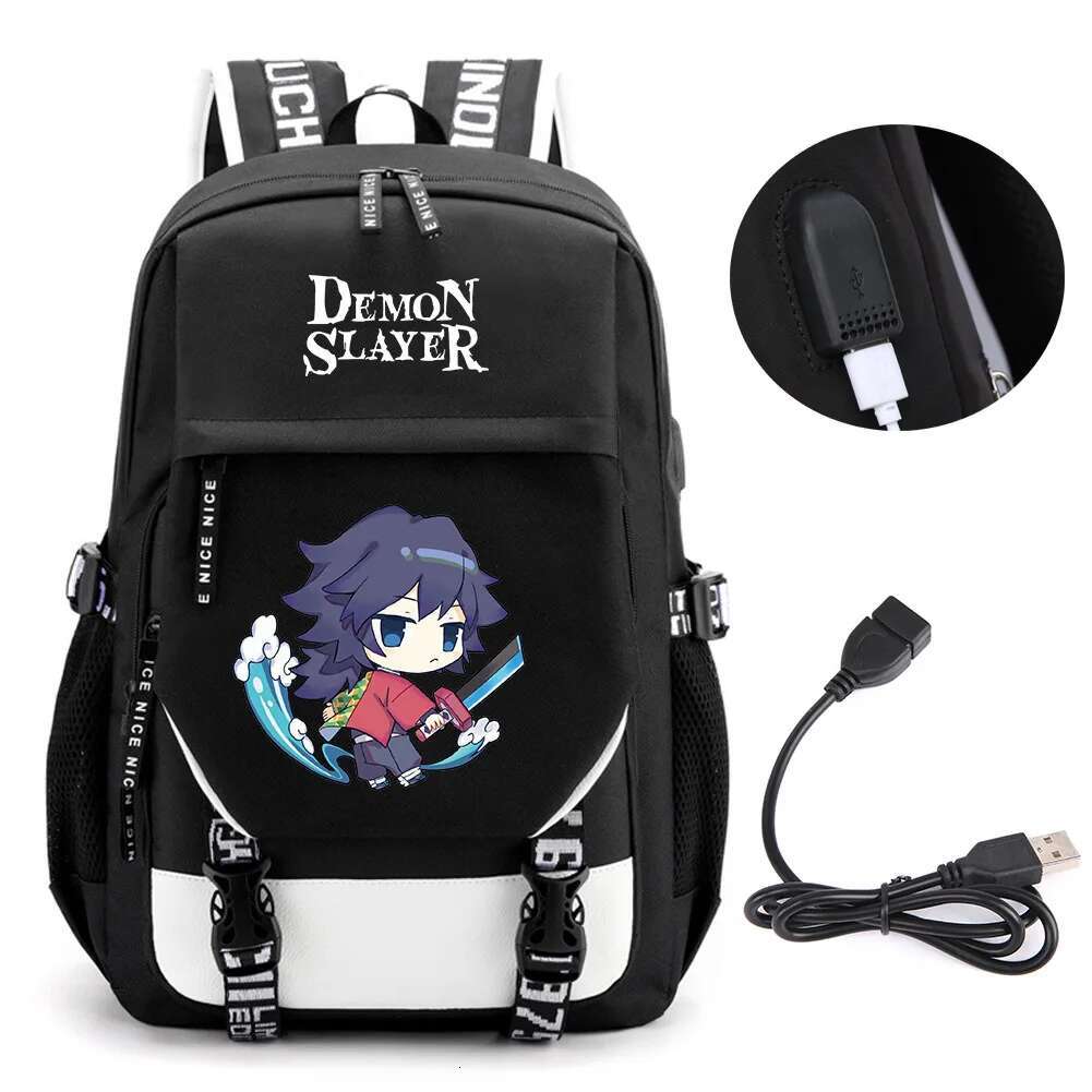 Anime Demon Slayer Kamado Nezuko Backpack School Book Bags Mochila Travel USB Port Bag Laptop Boy Girls Gift