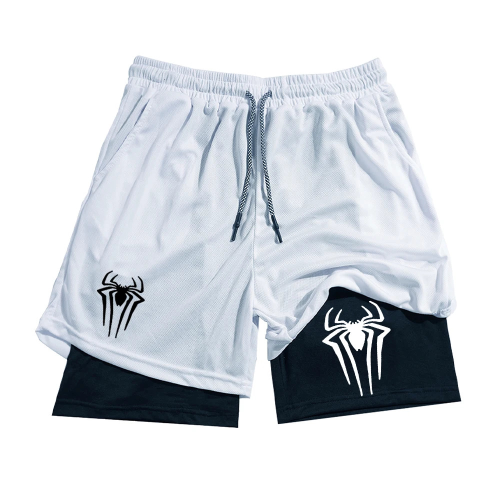 Y2K Performance Shorts Mens Spider Printed Gym Casual Sports Compression Running Web 2in1 250326