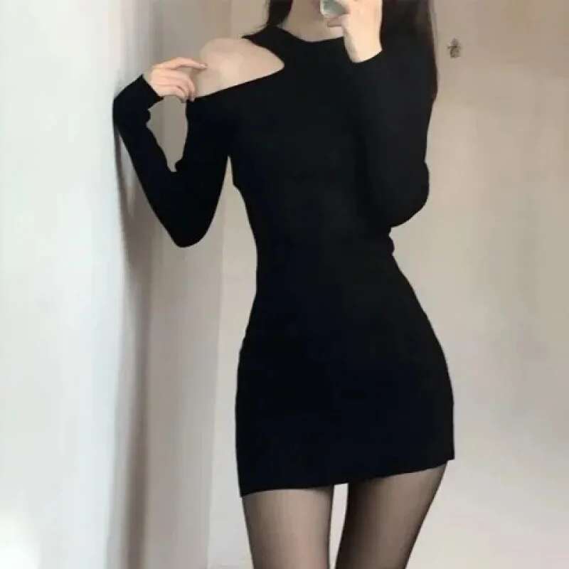 Dongdumaoyi Bodycon Off Shoulder Gebreide Jurk Slim Fit Stretch Kokerjurk Voor Lente Herfst
