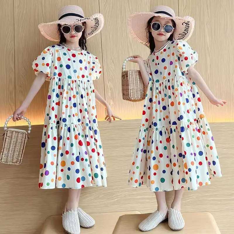 Fashion Summer Girls Dress 2025 Point Beach Girls Long Dress Bohemian Childrens Princess Loose Dress Clothing Teen 8 10 12 14 Y W250326