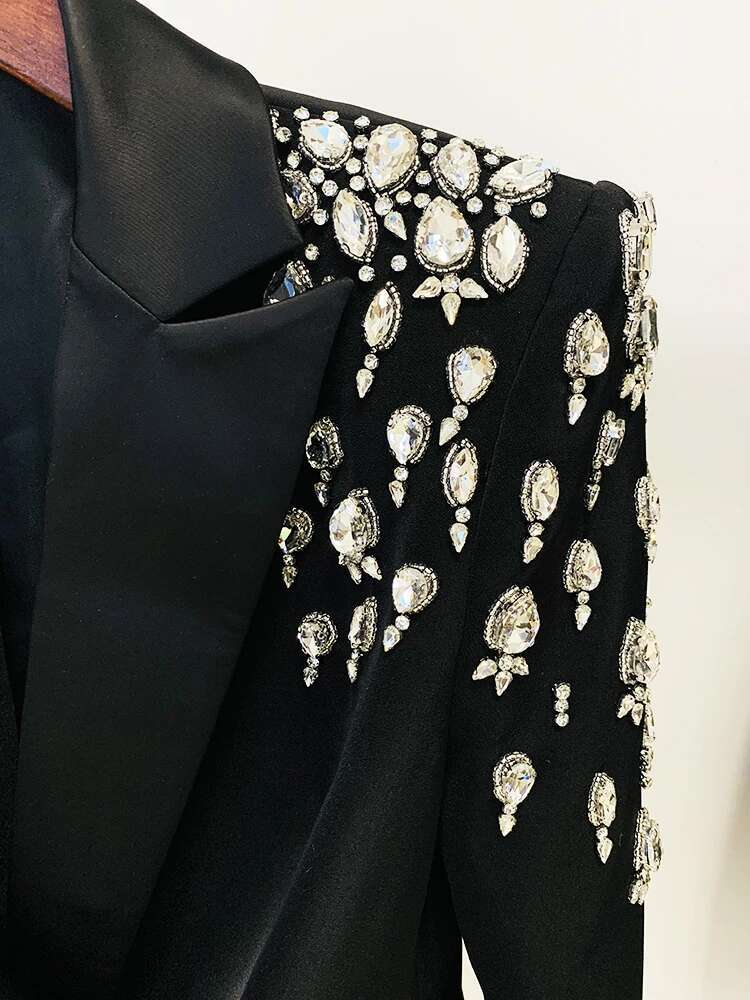 HIGH STREET Newest 2024 Designer Jacket Women's Double Breasted Rhie Dias Beaded Long Blazer Dress