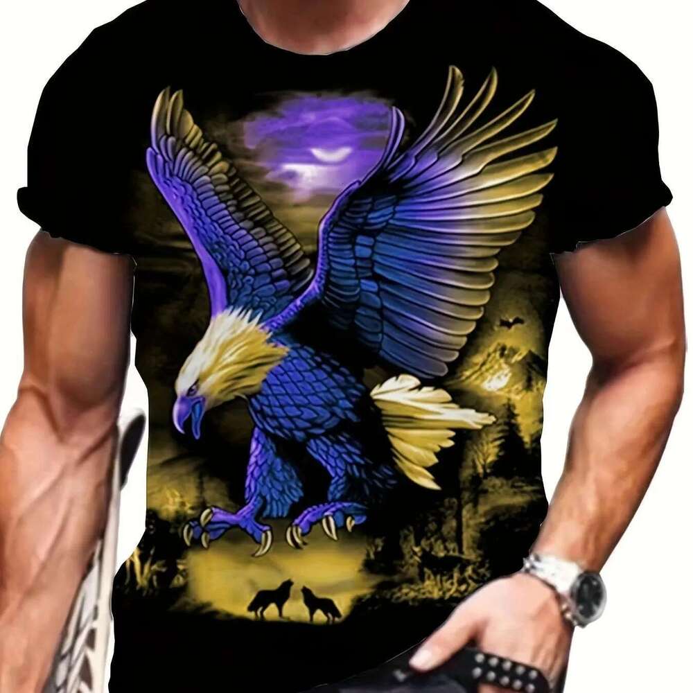 D animal eagle pattern men s printed T shirt fashionable short sleeved summer top clothing plus size