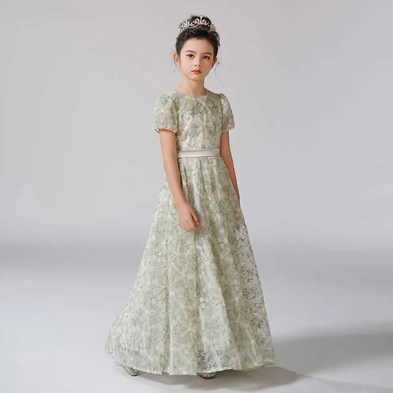 Dideyttl customizes dresses for girls with rhinestones flower buds silk flowers girls dresses puffs sleeves childrens birthdays formal princess dresse